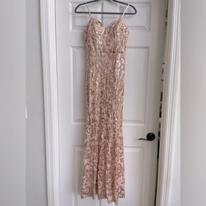 Rose gold sequin pink lace formal gown